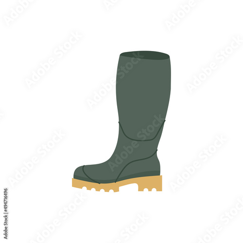 Green isolated water boot. For farming, gardening. Vector illustration, flat design
