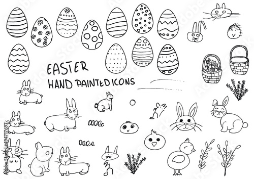 Easter eggs, hand painted doodles, icons.	