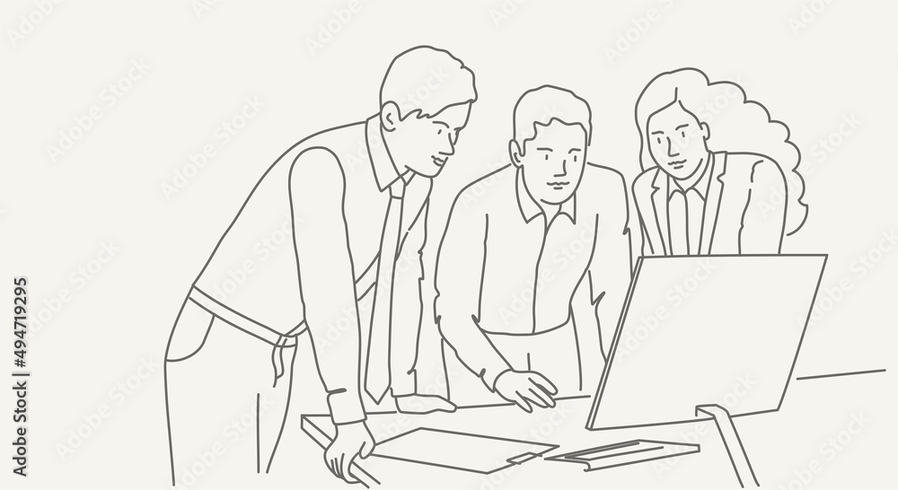 Workspace with business people working together at the computer. Workspace with business people working together at the computer.