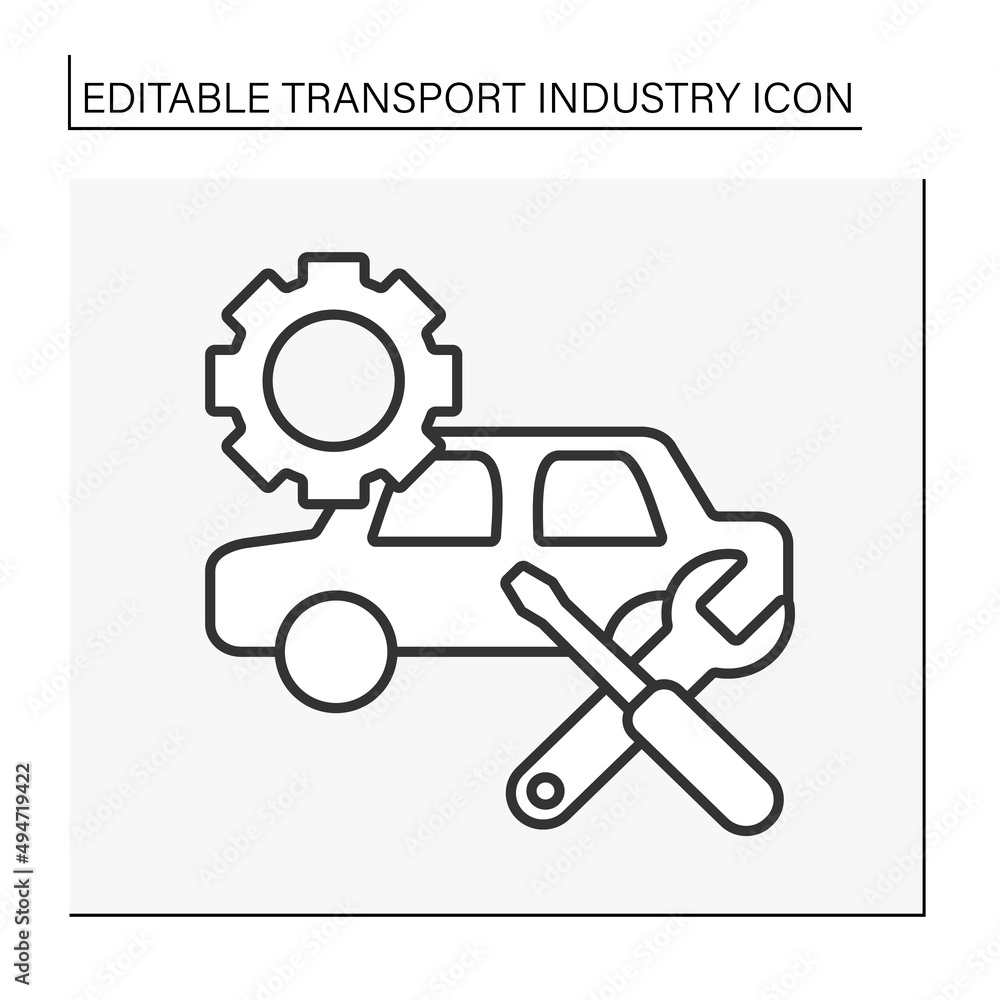  Transport line icon. Public car repair garage. Service.Transport industry concept. Isolated vector illustration. Editable stroke