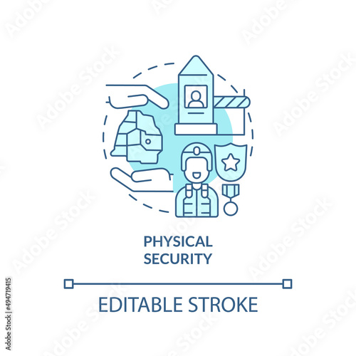 Physical security turquoise concept icon. Dimension of national safety abstract idea thin line illustration. Isolated outline drawing. Editable stroke. Arial, Myriad Pro-Bold fonts used