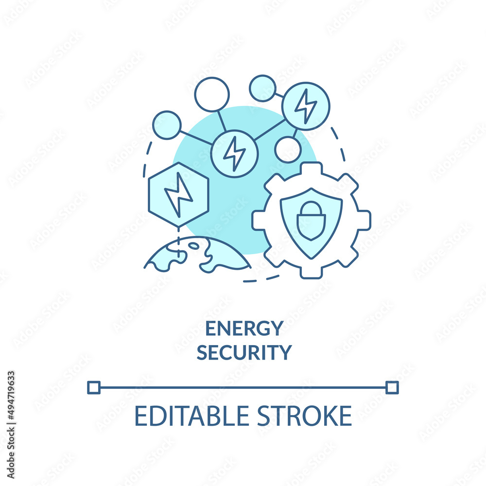 Energy security turquoise concept icon. Power systems. National protection program abstract idea thin line illustration. Isolated outline drawing. Editable stroke. Arial, Myriad Pro-Bold fonts used Energy security turquoise concept icon. Power systems. National protection program abstract idea thin line illustration. Isolated outline drawing. Editable stroke. Arial, Myriad Pro-Bold fonts used