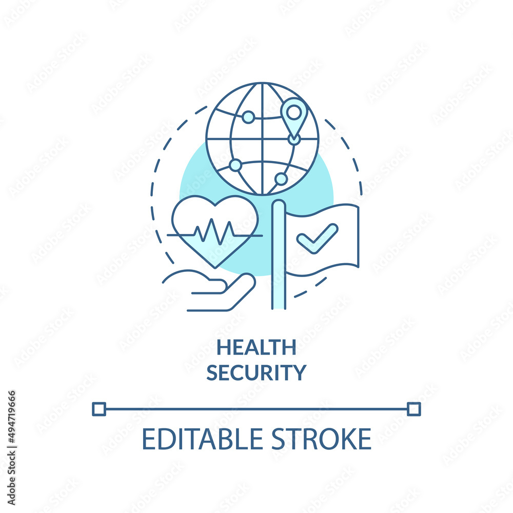 Health security turquoise concept icon. Citizens service. Element of national safety abstract idea thin line illustration. Isolated outline drawing. Editable stroke. Arial, Myriad Pro-Bold fonts used Health security turquoise concept icon. Citizens service. Element of national safety abstract idea thin line illustration. Isolated outline drawing. Editable stroke. Arial, Myriad Pro-Bold fonts used