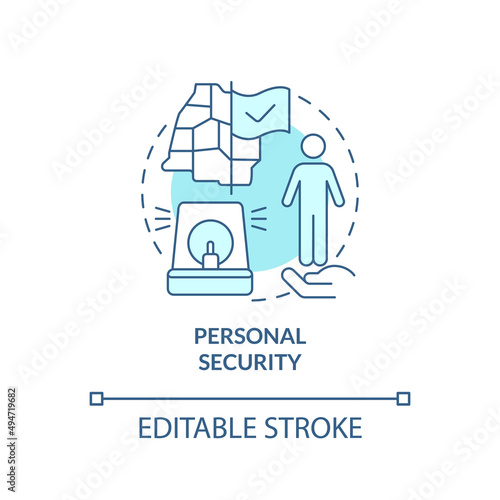 Personal security turquoise concept icon. Law system. Element of national safety abstract idea thin line illustration. Isolated outline drawing. Editable stroke. Arial, Myriad Pro-Bold fonts used