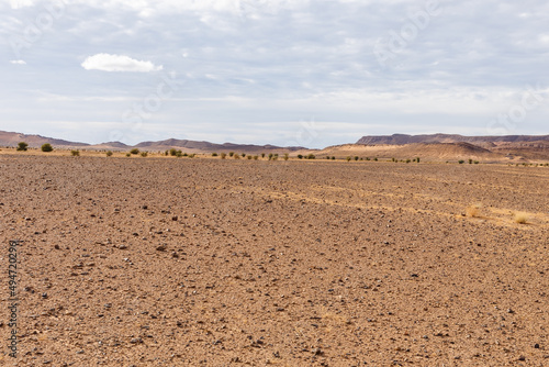 Desolate stone desert in Sahara, gravel desert