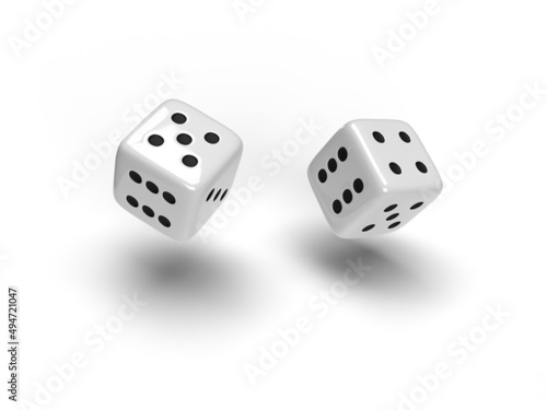 2 dice with black dots on white background 3D effect vector illustration