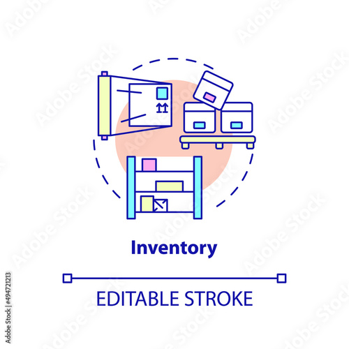 Inventory concept icon. Goods in process and raw materials. Type of muda abstract idea thin line illustration. Isolated outline drawing. Editable stroke. Arial, Myriad Pro-Bold fonts used