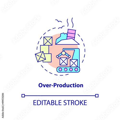 Overproduction concept icon. Excessive goods production. Type of muda abstract idea thin line illustration. Isolated outline drawing. Editable stroke. Arial, Myriad Pro-Bold fonts used