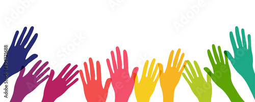 Hands of different colors. cultural and ethnic diversity, vector illustration	 