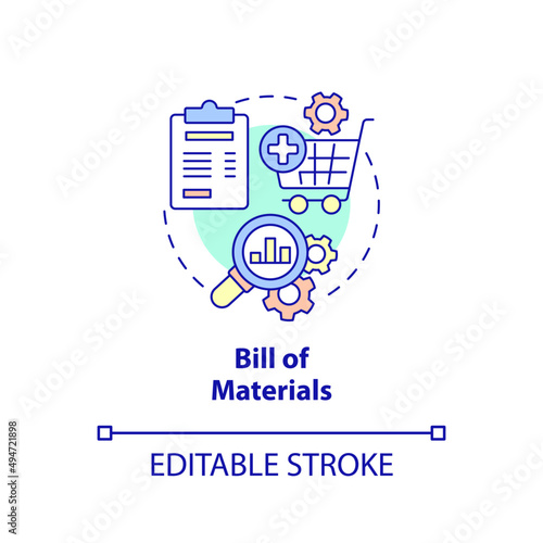Bill of materials concept icon. Parts and components of product. Manufacturing stage abstract idea thin line illustration. Isolated outline drawing. Editable stroke. Arial, Myriad Pro-Bold fonts used