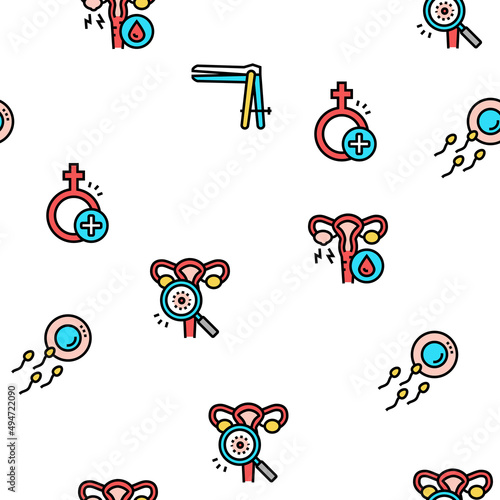 Gynecology Treatment Vector Seamless Pattern Thin Line Illustration