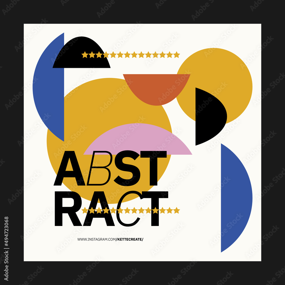 Fototapeta premium Abstract art social media for an art exhibition. Vector template with primitive shapes elements, modern hipster style. Instagram post template