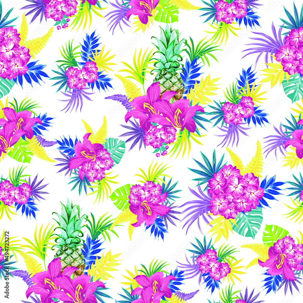 COLOURFUL TROPICAL FLORAL SEAMLESS PATTERN