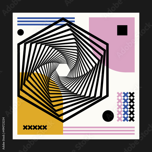 Abstract art social media for an art exhibition. Vector template with primitive shapes elements, modern hipster style. Instagram post template