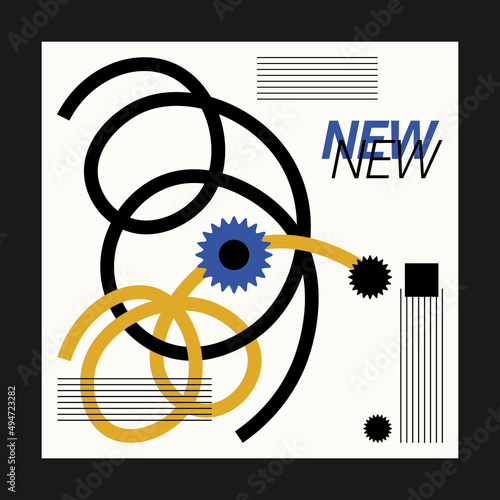 Abstract art social media for an art exhibition. Vector template with primitive shapes elements, modern hipster style. Instagram post template