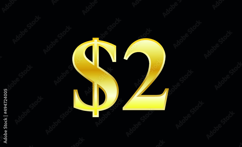 $2 gold dollar. Symbol price and promotional offer. product price tag $2 gold dollar. Symbol price and promotional offer. product price tag