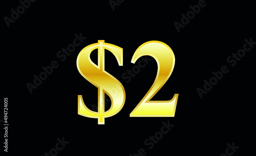 $2 gold dollar. Symbol price and promotional offer. product price tag