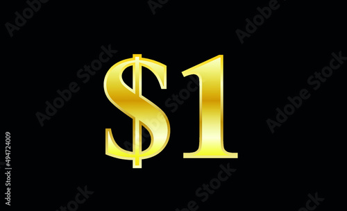 $1 gold dollar. Symbol price and promotional offer. product price tag