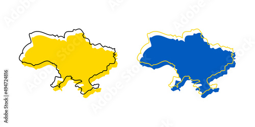 Outline map of Ukraine, stylized concept. Vector map with the flag