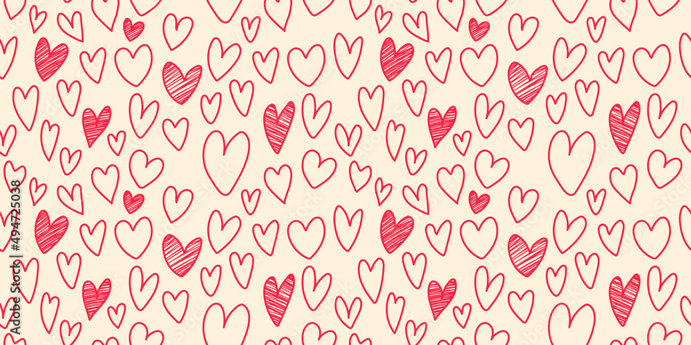 Seamless pattern with doodle hearts free hand line. Seamless background for wrapping paper, fabric, scrapbook print Seamless pattern with doodle hearts free hand line. Seamless background for wrapping paper, fabric, scrapbook print