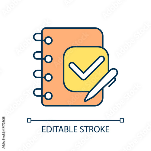 Make record RGB color icon. Tracking progress. Write down information in dairy. Goals checklist. Isolated vector illustration. Simple filled line drawing. Editable stroke. Arial font used