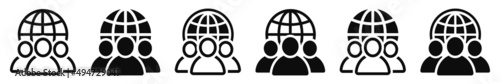 Set of team globe icons. Global team symbol. Earth with people signs. Vector illustration.