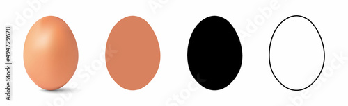 Set brown egg isolated on white. Vector illustration.