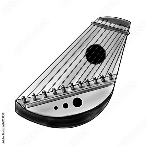 Vector hand drawn black and white illustration of gusli musical instrument