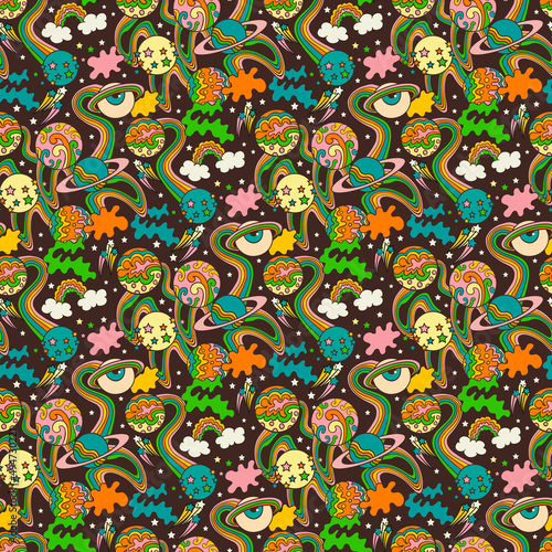 Wallpaper Mural colored celestial pattern with planets in retro style Torontodigital.ca