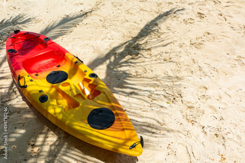 Colorful Kayak on sandy beach  , Relaxing by the Sea concepts.