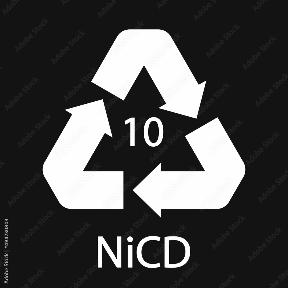 Battery recycling code 10 NiCD . Vector illustration Battery recycling code 10 NiCD . Vector illustration