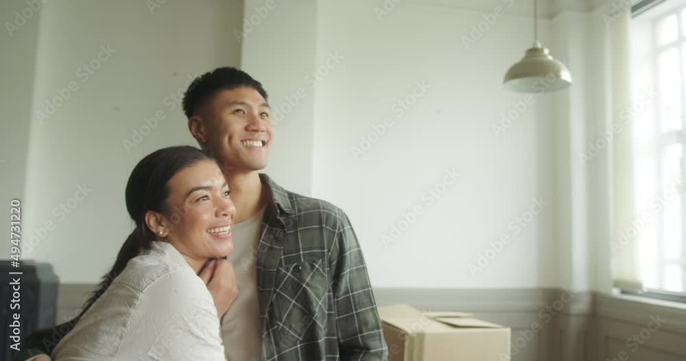 Adult Couple Embracing and Looking at New Home, Togetherness, Excitement, Home Finances Adult Couple Embracing and Looking at New Home, Togetherness, Excitement, Home Finances