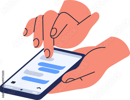 Hands Typing Messages on Smartphone Cartoon Illustration photo