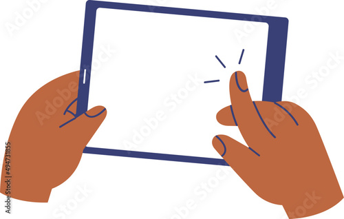 Hands Holding Tablet PC Cartoon Illustration