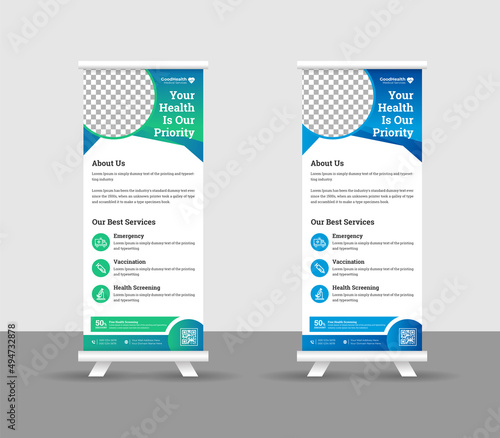 new modern abstract medical clinic roll up banner, creative minimal x banner stand for commercial and Multipurpose Use professional design