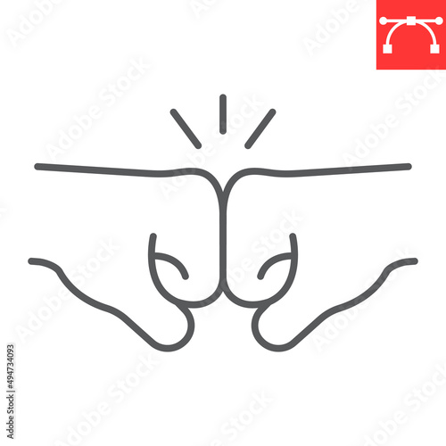 Fist bump line icon, success and friendship, fist bump vector icon, vector graphics, editable stroke outline sign, eps 10.