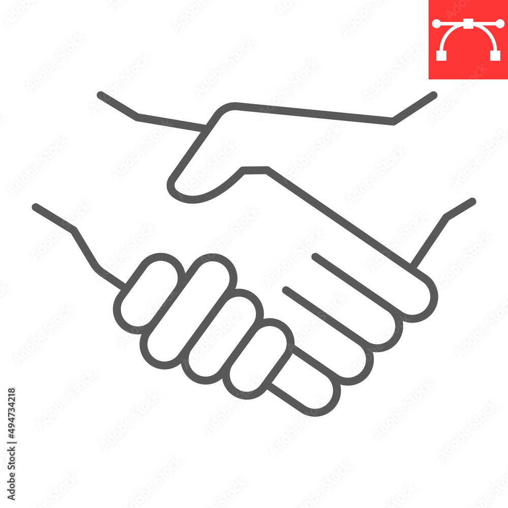 Handshake line icon, partnership and agreement, business handshake vector icon, vector graphics, editable stroke outline sign, eps 10. Handshake line icon, partnership and agreement, business handshake vector icon, vector graphics, editable stroke outline sign, eps 10.