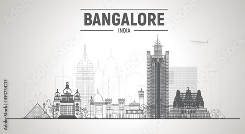 Bangalore( India ) skyline with panorama in white background. Vector Illustration. Business travel and tourism concept with modern buildings. Image for presentation, banner, web site.