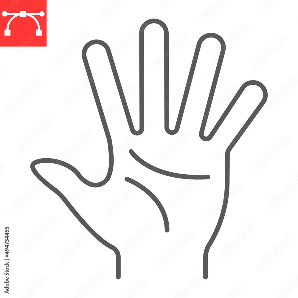 Raised hand line icon, gesture and palm, hello vector icon, vector graphics, editable stroke outline sign, eps 10. Raised hand line icon, gesture and palm, hello vector icon, vector graphics, editable stroke outline sign, eps 10.