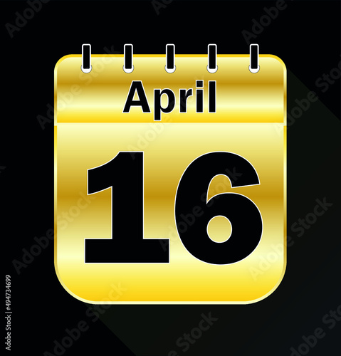 April day 16 Gold - Calendar Icon - Vector Illustration