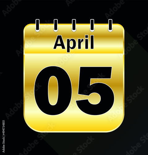 April day 5 Gold - Calendar Icon - Vector Illustration