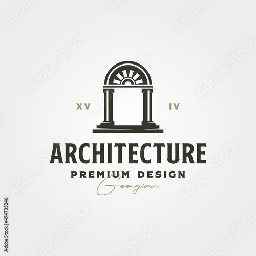 georgian gate logo vintage vector symbol illustration design, pillar gate logo design