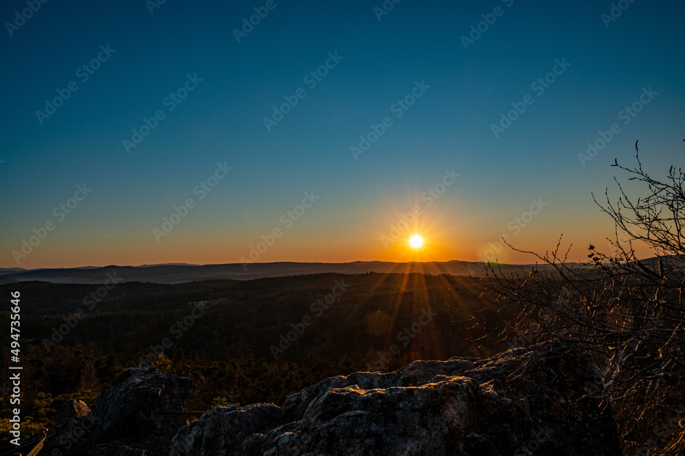 sunset on the lookout on the rock, Vrani skala, Zdice, Czech