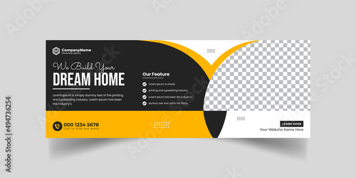 Dream Home construction tools social media Cover photo Template. Home improvement and repair construction social media cover banner design template.