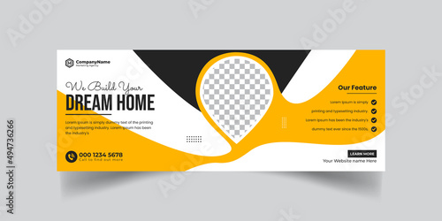 Dream Home construction tools social media Cover photo Template. Home improvement and repair construction social media cover banner design template.