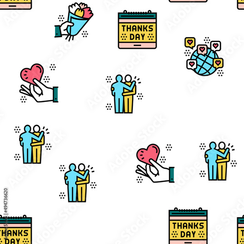 Thank You Day Holiday Vector Seamless Pattern Thin Line Illustration