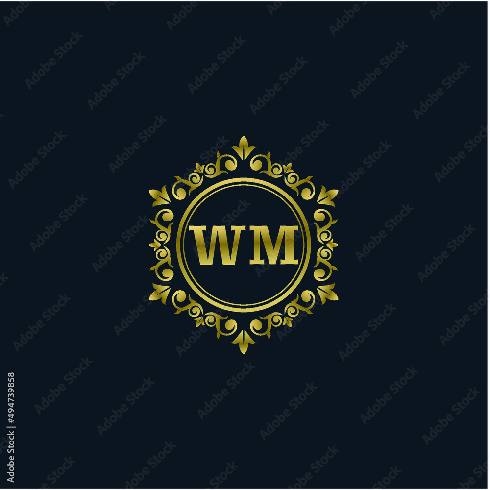 Letter Initial WM with luxury Template. luxury gold vector logo design