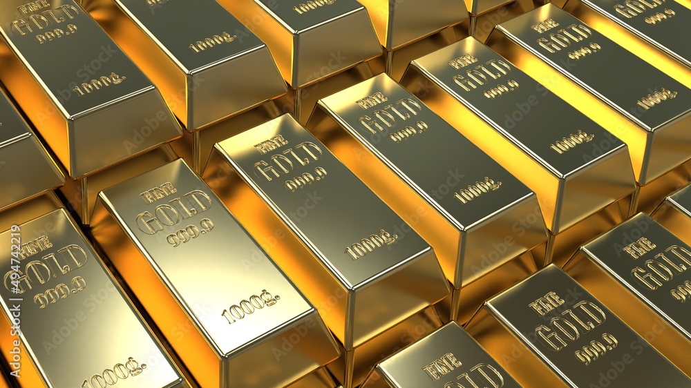  gold in bullion in large quantities . gold fund . 3d render
