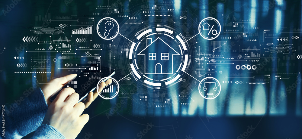 Real estate theme with person using a smartphone Real estate theme with person using a smartphone