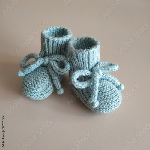 Handmade baby booties. Knit socks